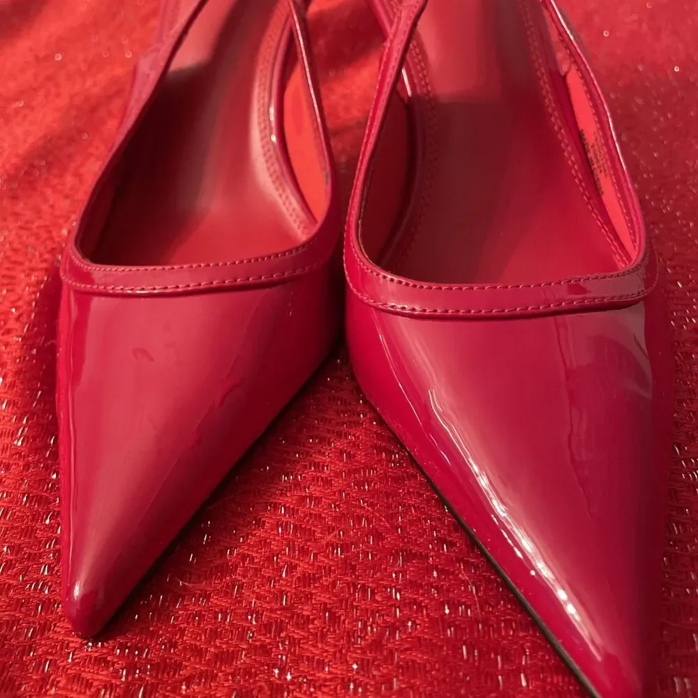 ASOS Design Red Patent Slingback Kitten Heels Pointed Toe Pumps 9 New